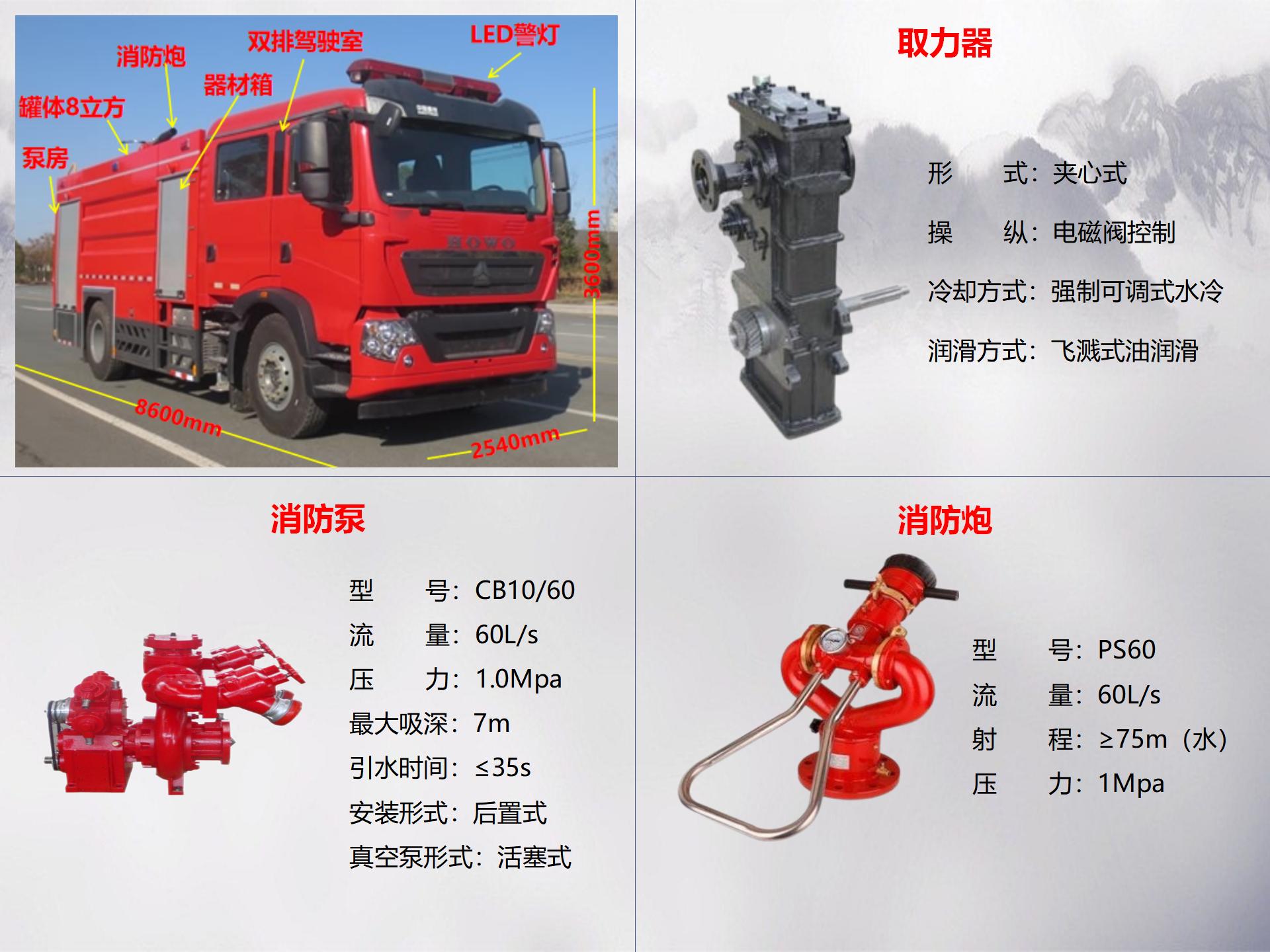 豪沃8噸水罐消防車